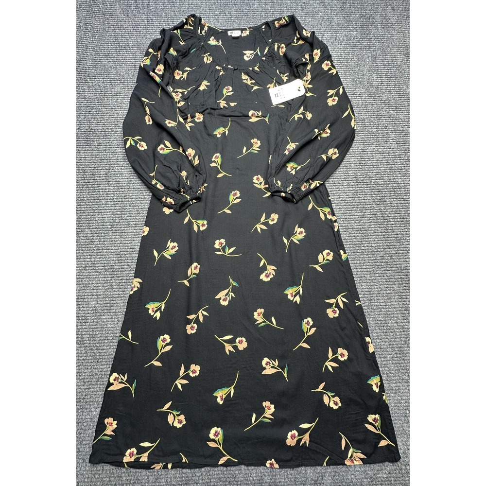 Billabong Dress Womens XS Black Floral Long Sleeve Midi Modest Boho Prairie